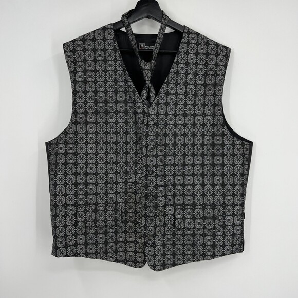 Tuxedo Vest Formal wear Necktie Mel Howard Vintage Black Silver Large - Picture 10 of 10